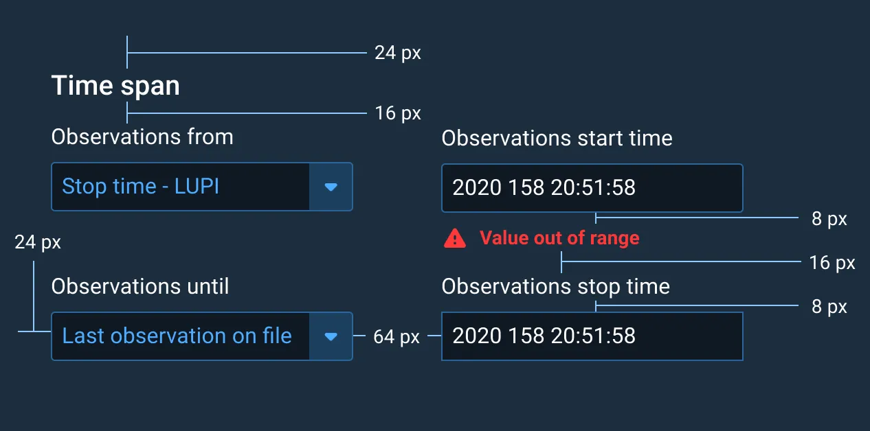 Values for horizontal and vertical spacing.